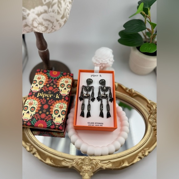 Piper K Black Skeleton Dangle Earrings – Halloween Statement Jewelry - Picture 5 of 5